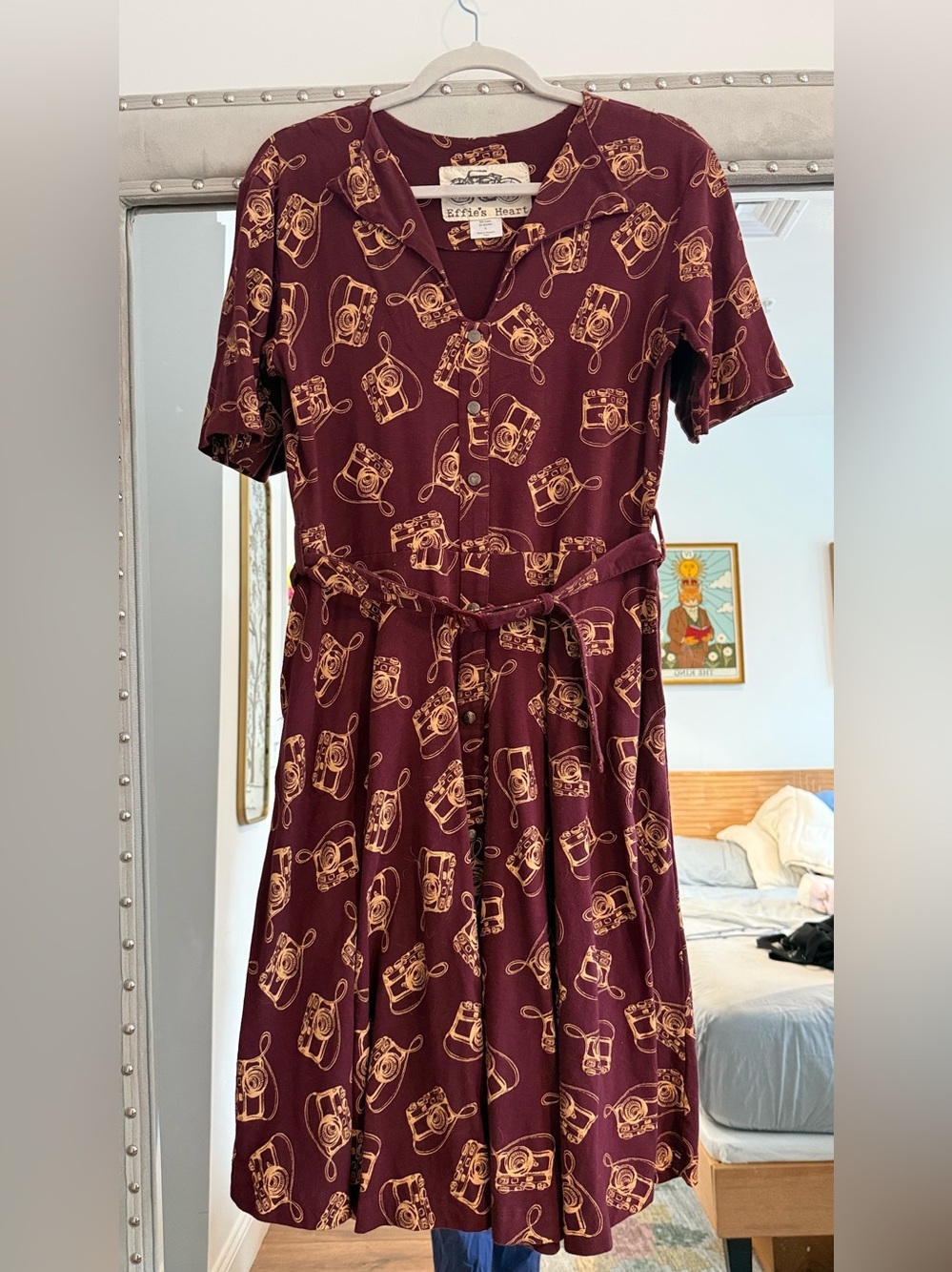 Effie’s Heart Plum Camera Print Dress L